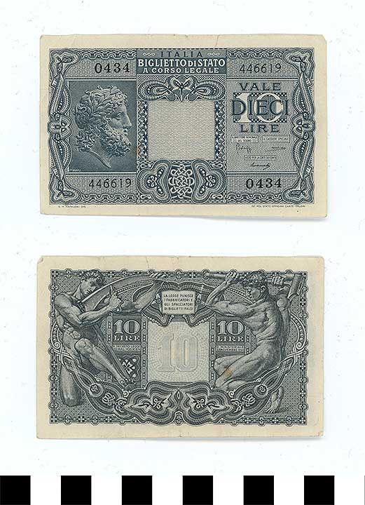 Thumbnail of Bank Note: Italy, 10 Lire (1998.03.0766)