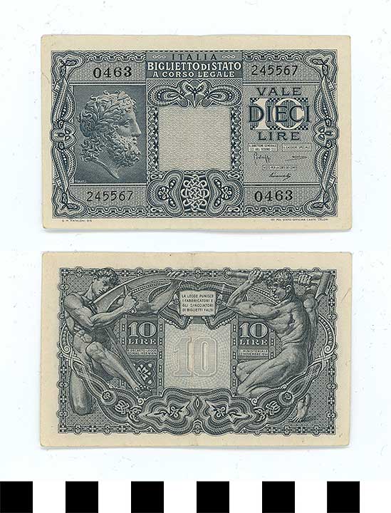 Thumbnail of Bank Note: Italy, 10 Lire (1998.03.0767)