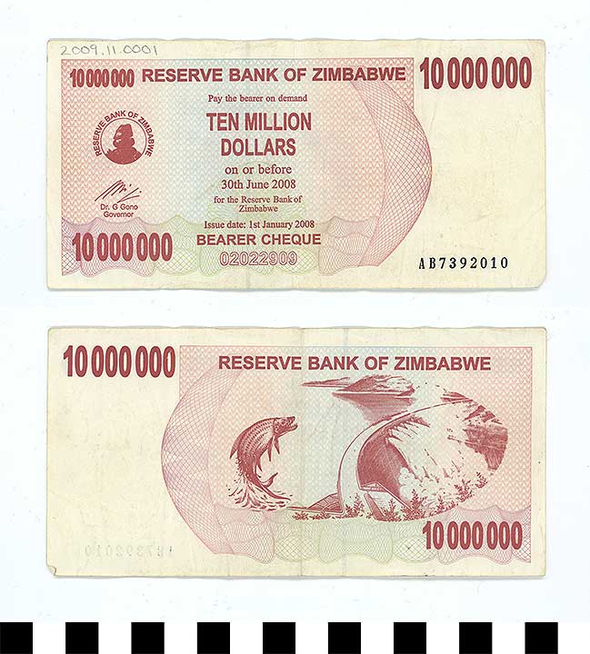 Thumbnail of Bank Note: Zimbabwe, 10,000,000 Dollars (2009.11.0001)