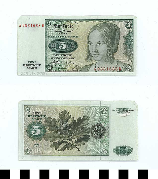 Thumbnail of Bank Note: Federal Republic of Germany, 5 Deutsche Mark (2011.17.0007)