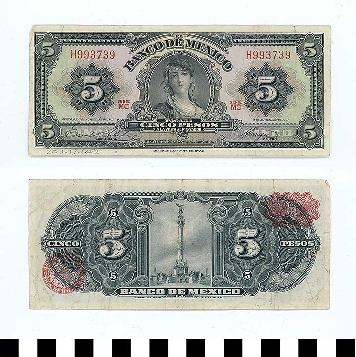 Thumbnail of Bank Note: Mexico, 5 Pesos (2011.17.0022)