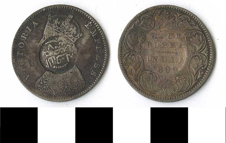 Thumbnail of Coin: India, 1/2 Rupee Overstrike (1971.15.2059)