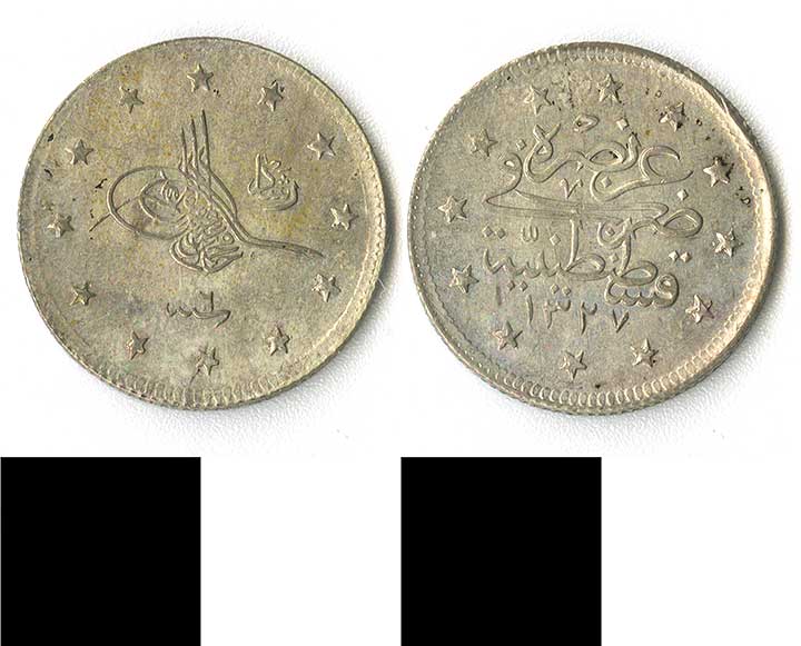 Thumbnail of coin minor:  Silver Mehmed V Yr 6 (1971.15.2377)