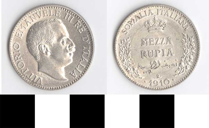 Thumbnail of Coin: Italian Somaliland, Mezza Rupia (1971.15.3325)