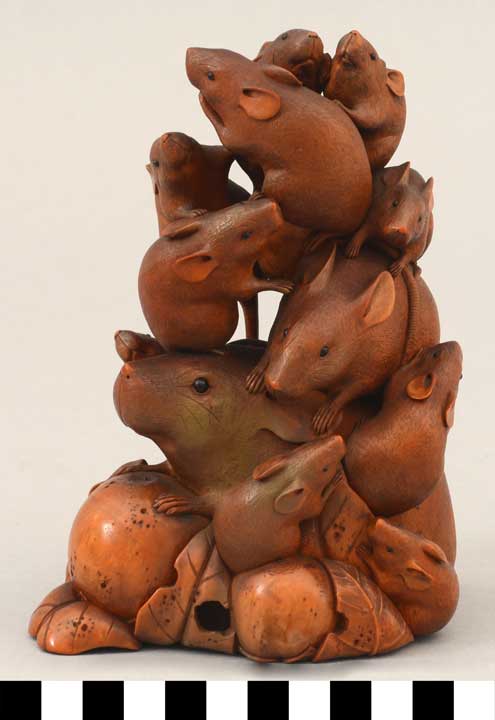 Thumbnail of Okimono: Group of Rats Eating Pomegranates (2002.18.0017)