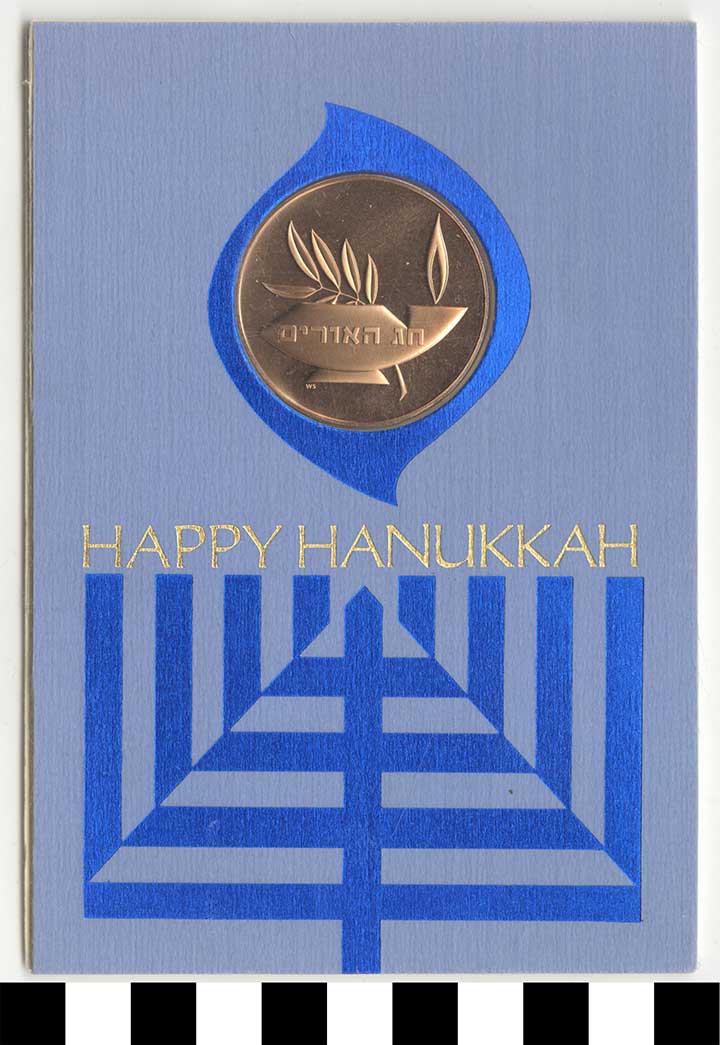 Thumbnail of Greeting Card with Medallion:  "Happy Hanukkah" (2004.01.0005)