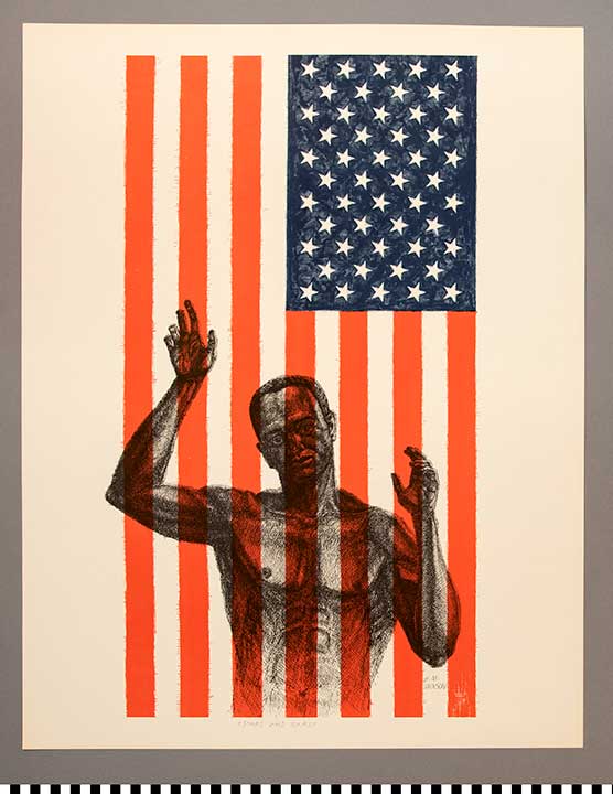 Thumbnail of Lithographic Reproduction Print of Pen and Ink with Color Overlay: Stars and Bars by Billy Morrow Jackson (2020.03.0008)