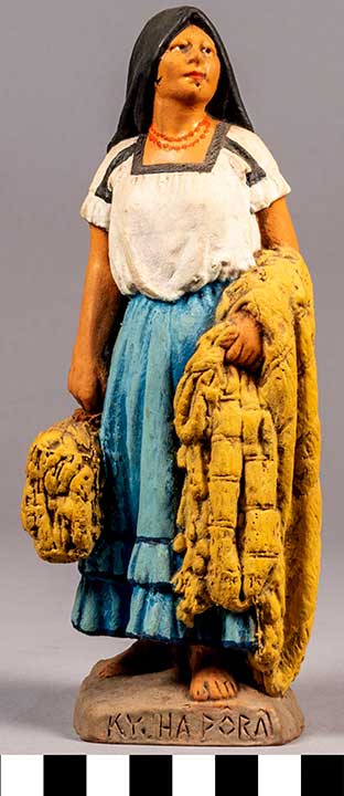 Thumbnail of Clay Figurine: Woman Carrying Cloth Materials, by Serafin Marsal  (2020.04.0003)
