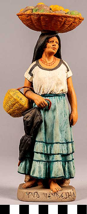 Thumbnail of Clay Figurine: Woman with Fruit Basket on Her Head, by Serafin Marsal  (2020.04.0004)