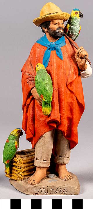 Thumbnail of Clay Figurine: Man with Parrots & Two Separate Parrots, by Serafin Marsal  (2020.04.0007A)