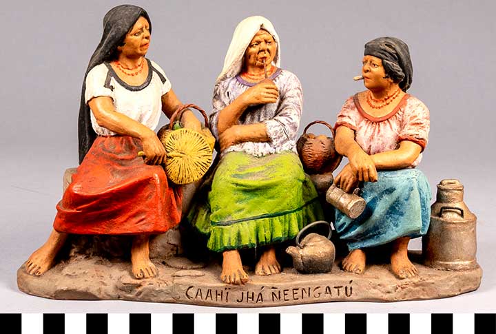 Thumbnail of Clay Figurine: Three Women Sitting/Visiting, by Serafin Marsal  (2020.04.0011)