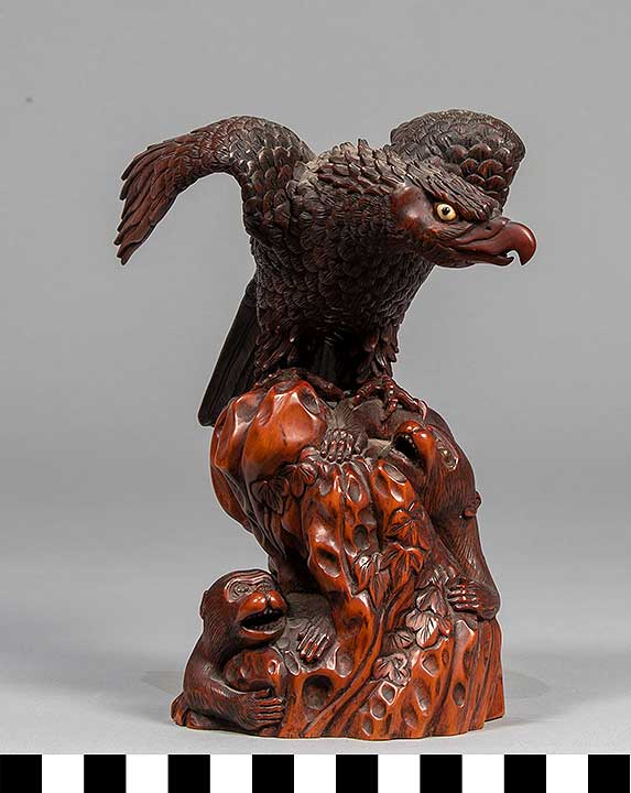 Thumbnail of Okimono: Eagle Attacking Monkey Protecting Her Young (2020.06.0019)