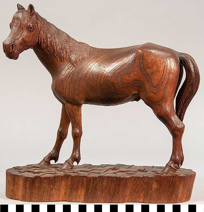 Thumbnail of Okimono, Carving: Horse Standing On Checkered Ground (2020.06.0213)