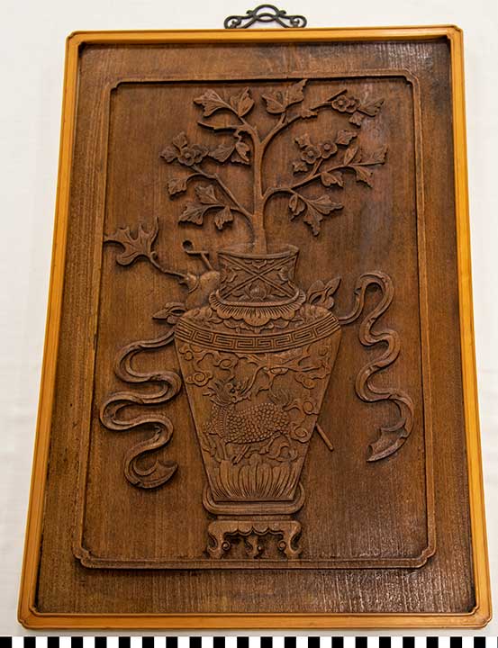 Thumbnail of Framed Carving of Vase with Tree (2020.06.0293)