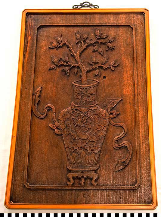 Thumbnail of Framed Carving of Vase with Flower Buds (2020.06.0294)