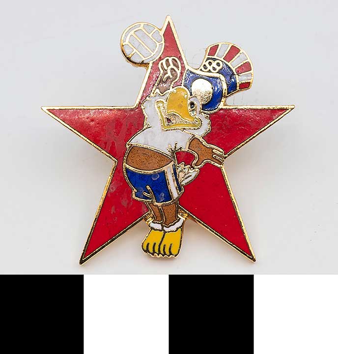Thumbnail of Commemorative Olympic Pin Set: Eagle Volleyball Player, Red Star (1984.04.0001AI)