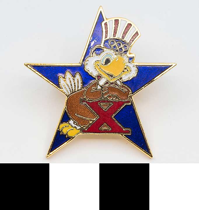 Thumbnail of Commemorative Olympic Pin Set: "X," Eagle, Blue Star (1984.04.0001M)