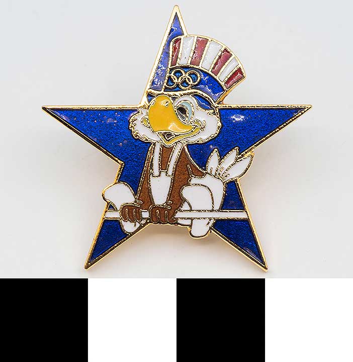Thumbnail of Commemorative Olympic Pin Set: Eagle on Uneven Bars, Blue Star (1984.04.0001V)