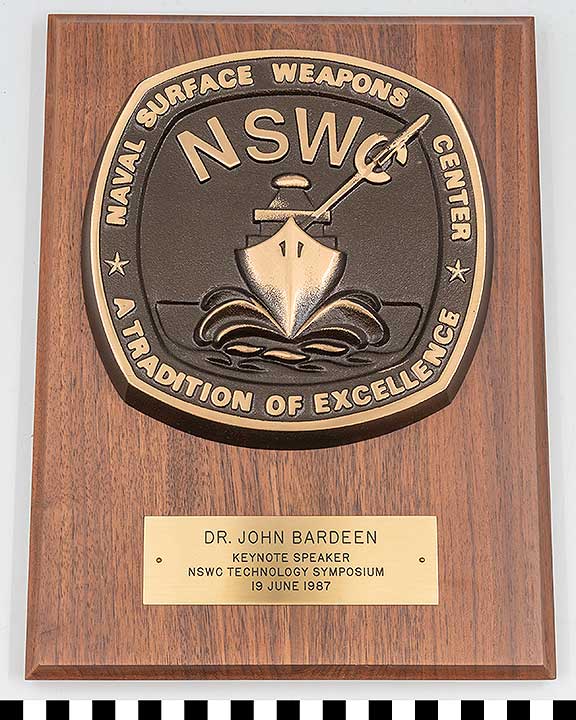 Thumbnail of Commemorative Plaque: "Dr. John Bardeen, Keynote Speaker, Naval Surface Weapons Center Technology Symposium" (1991.04.0075A)