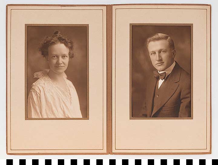 Thumbnail of Double Wedding Portrait in Album: Lillian May King Elliot and Charles John Elliot (1999.15.0013)