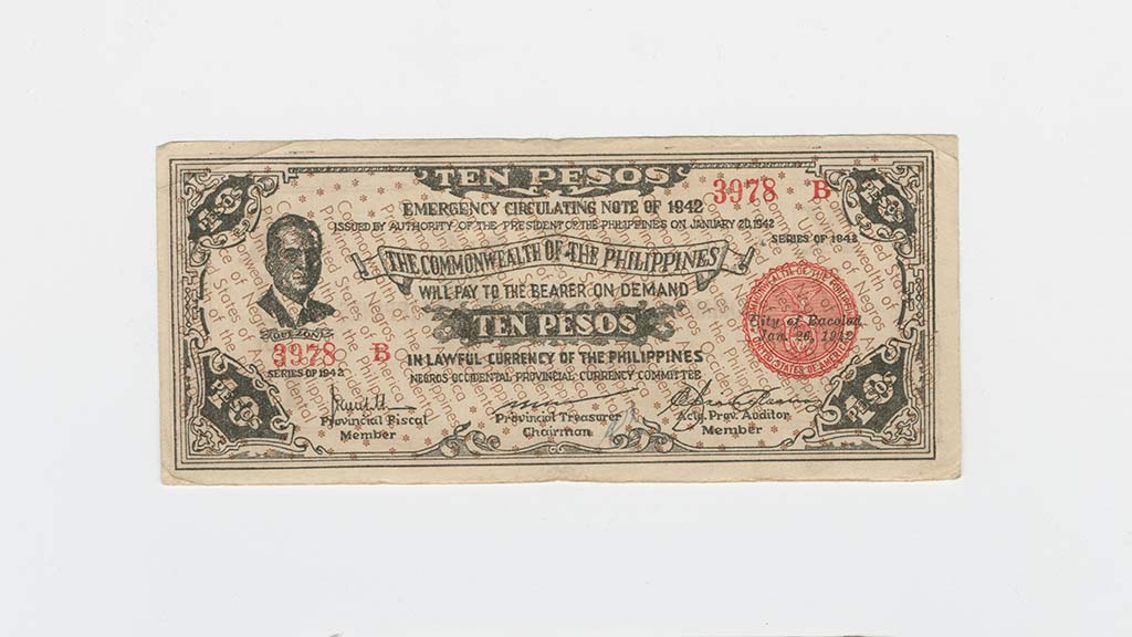 WWII Philippines General MacArthurs  5  Pesos Guerilla Money Banknote /& Story