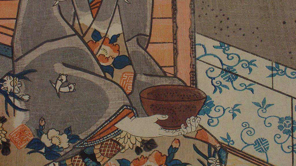 male kimono and teapot detail view