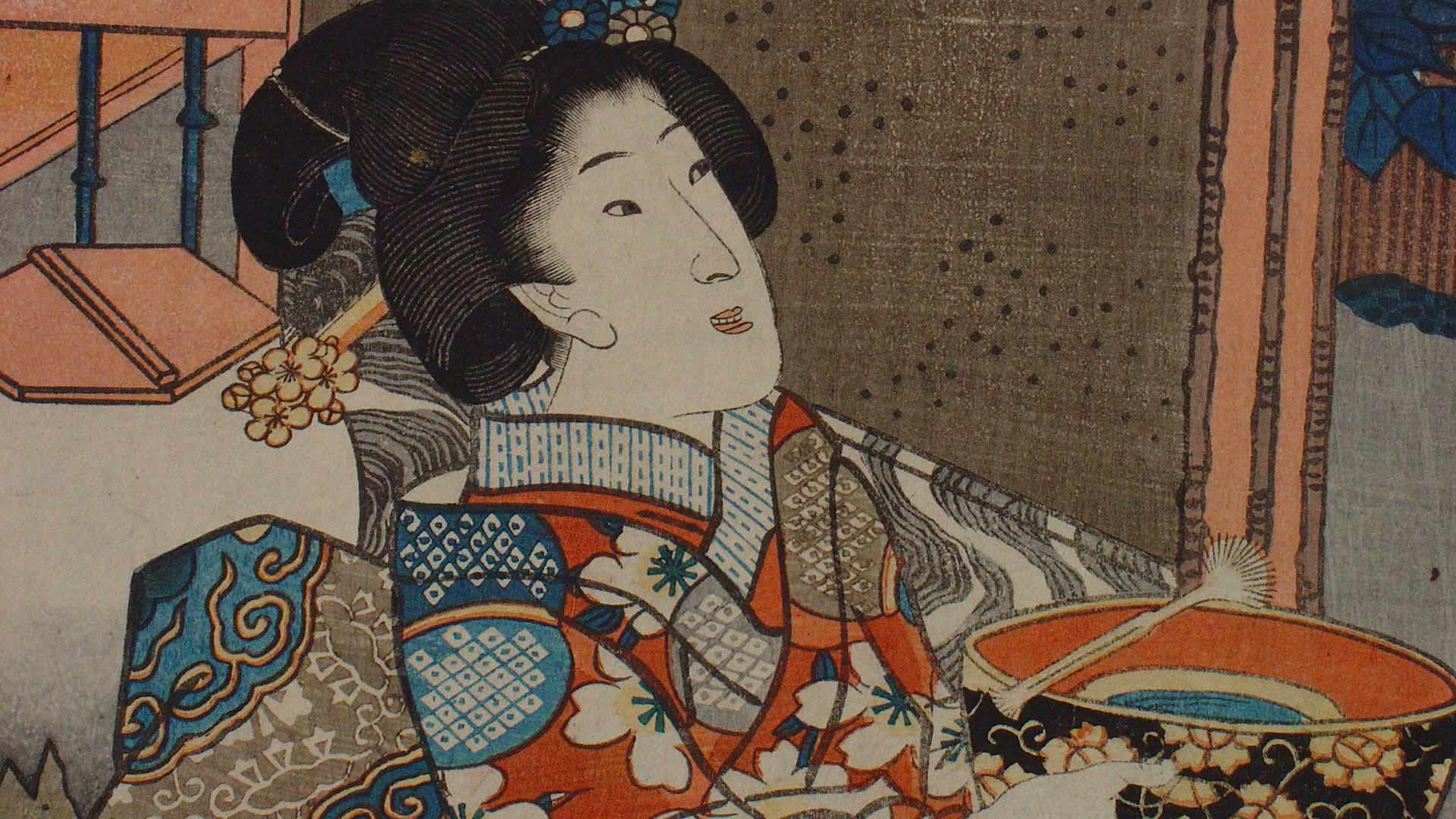 a woman in kimono detail view