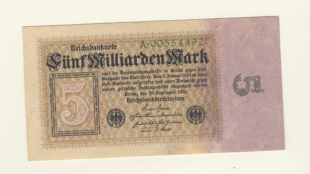 A 5 million German Papiermark of the Weimar Republic, post World War I hyperinflation era