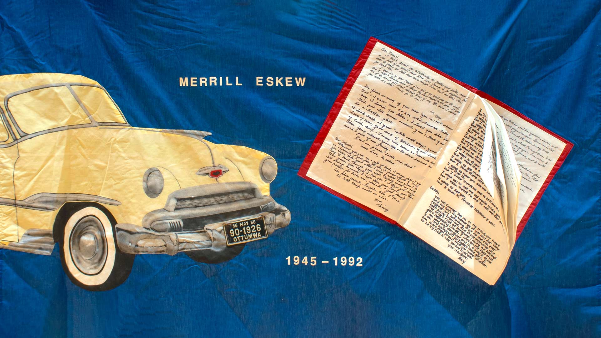Fabric panel of a car and an open book