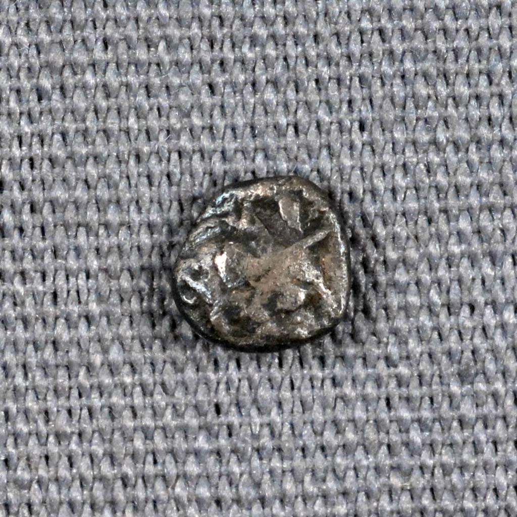 very small grey coin with indiscernable details (one side)