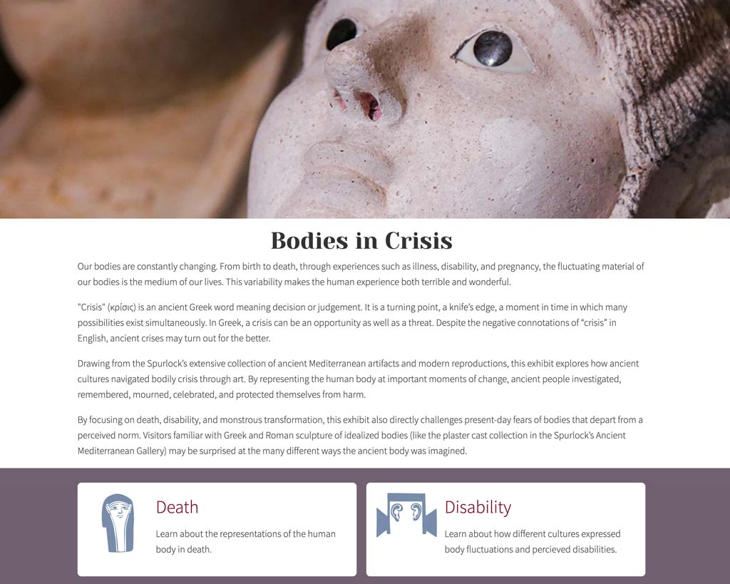 Screen shot of the home page of the Bodies in Crisis online exhibit