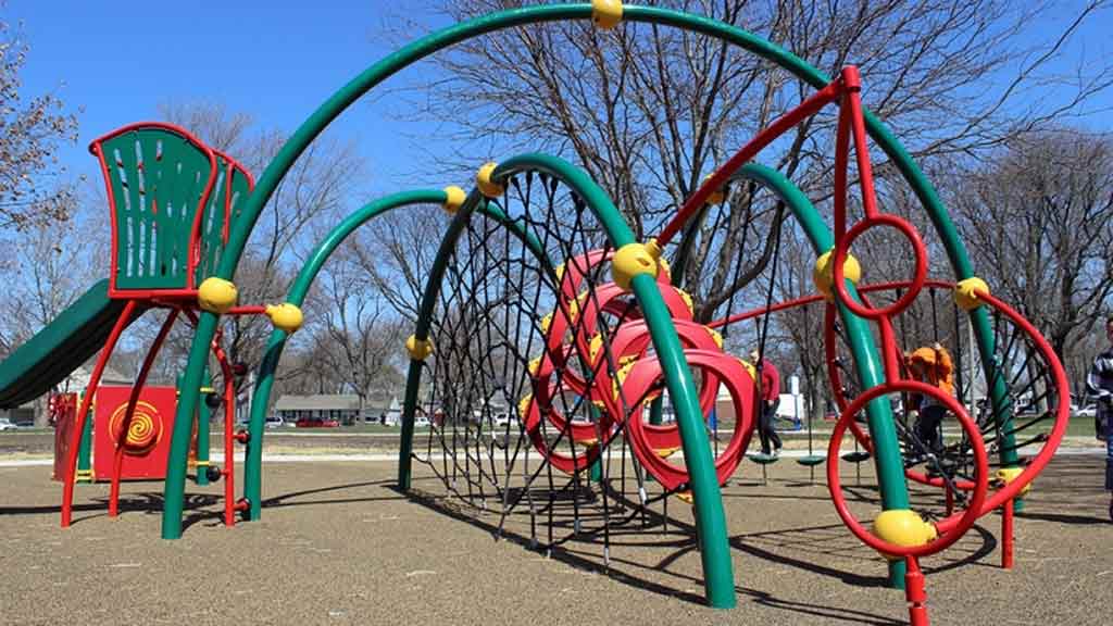 Red and green children's playground equipment 