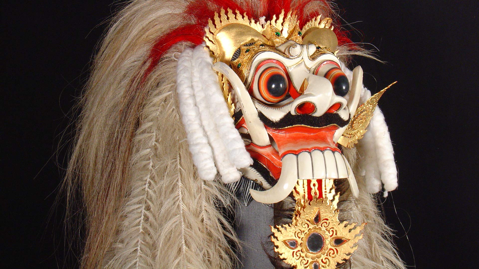 A side view of the tusk on the mask