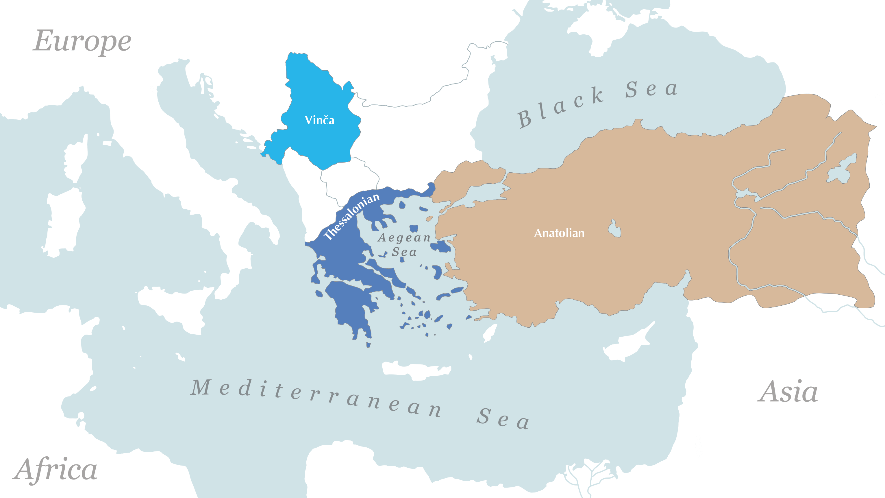 map of the mediterranean region showing vinca in serbia, thessalonia in greece, and anatolia in turkey