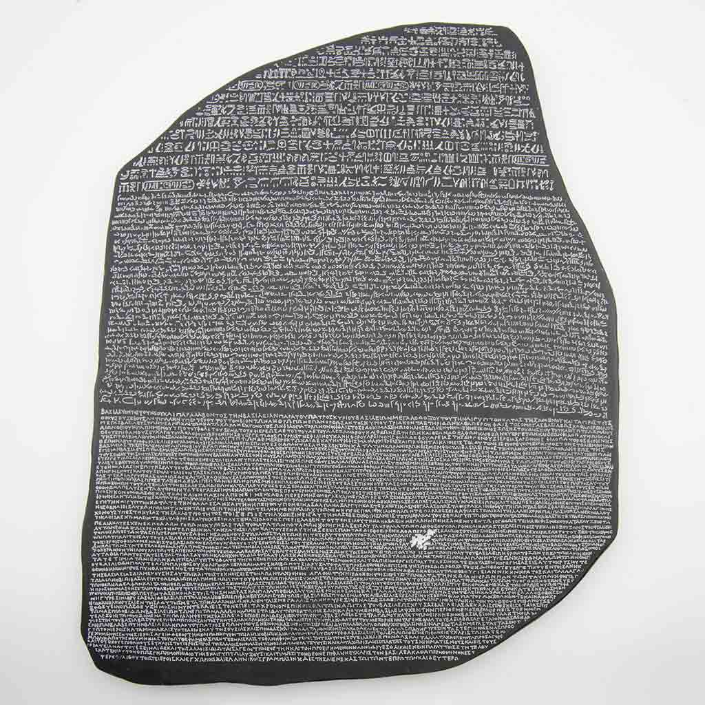 A black stone tablet with very small white writing