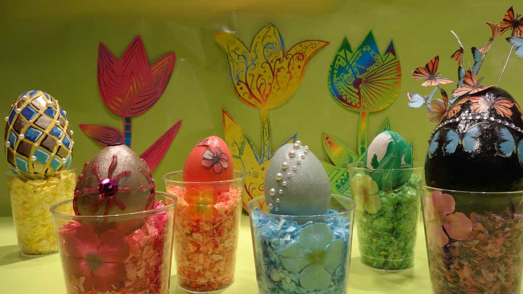 picture of egg and paper flower artworks