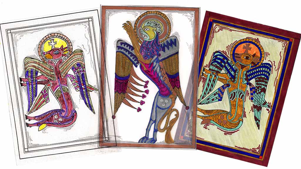 colored adult coloring book style book of kells sheets