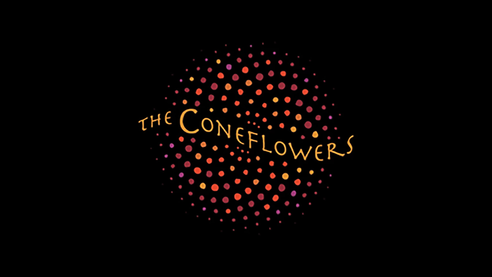 The Coneflowers logo: name on a warmly colored spiral of dots