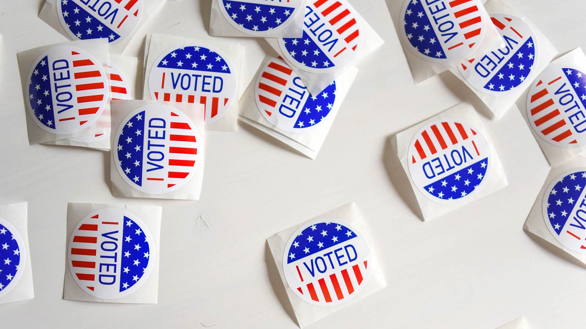 picture of scattered "I Voted" stickers