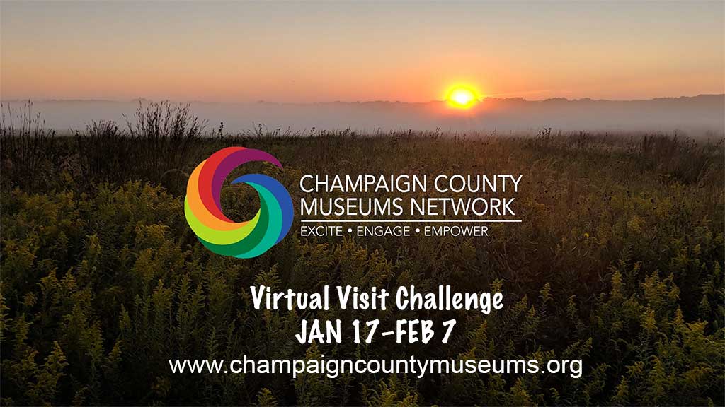 CCMN logo over prairie sunset image with Virtual Visit Challenge text superimposed