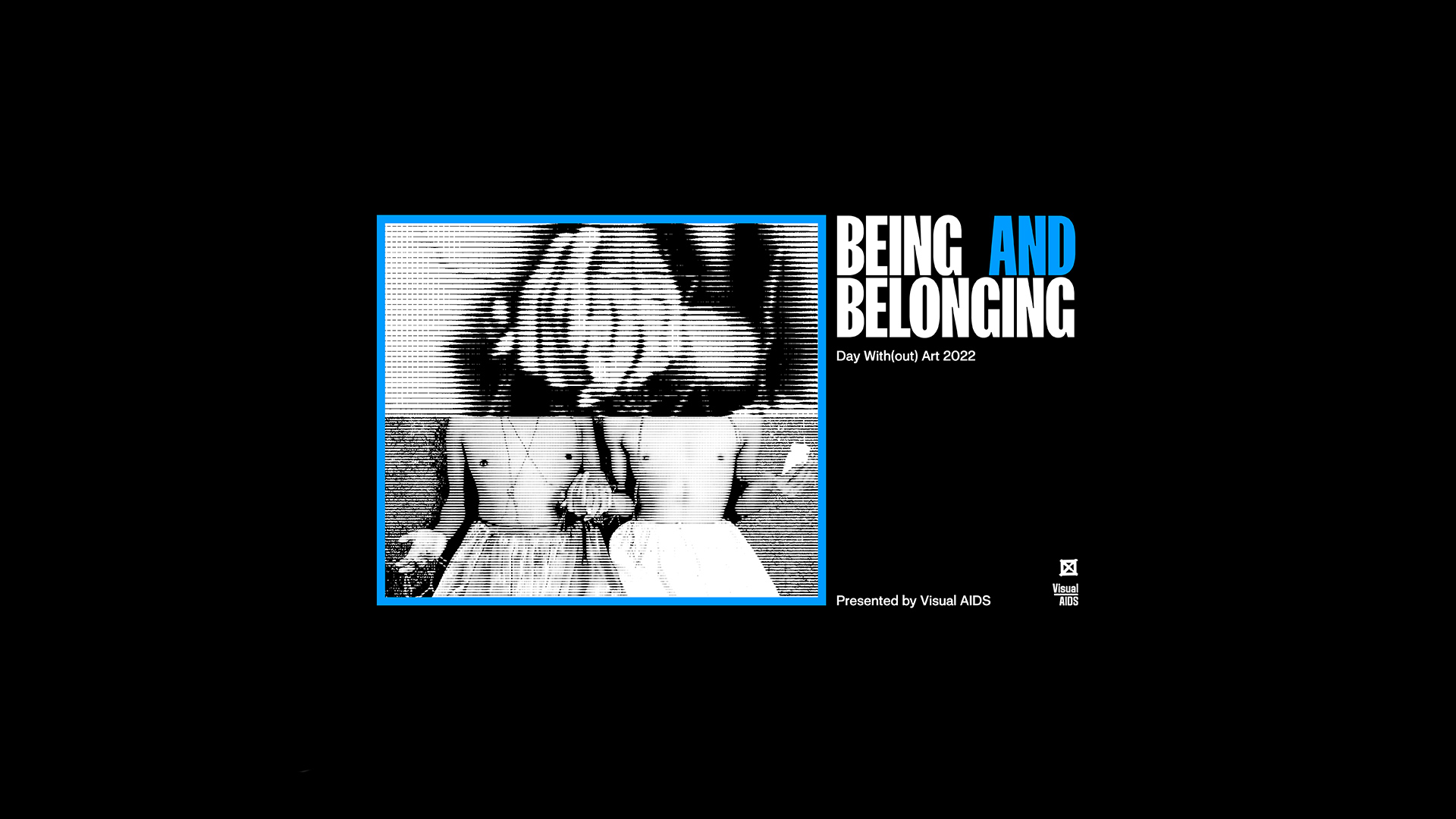 Title text that reads, "Being and Belonging" with clasped hands and two male torsos also holding hands. 