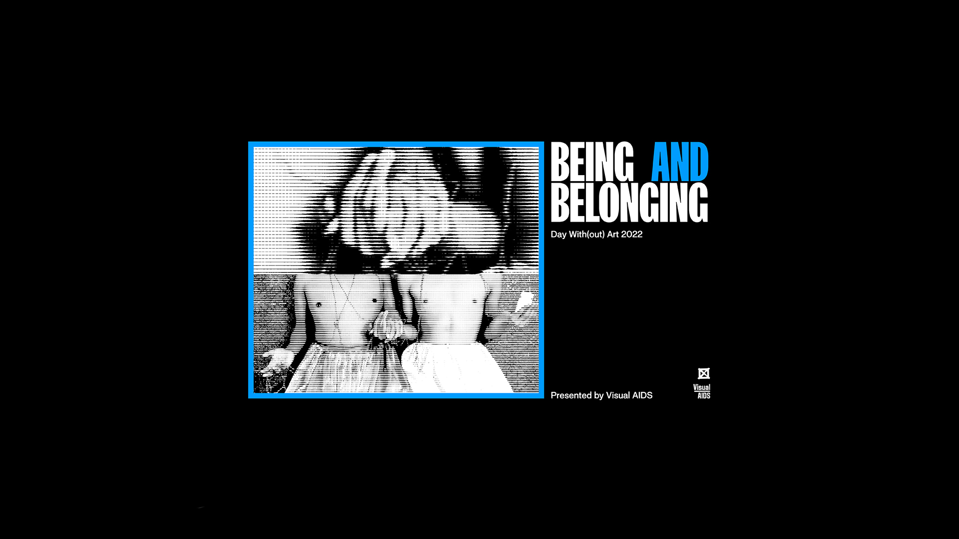 Title text that reads, "Being and Belonging" with clasped hands and two male torsos also holding hands.