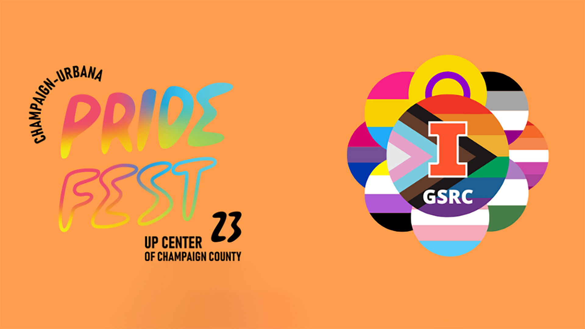 CU Pride Fest logo and UIUC Gender & Sexuality Resource Center logo on an orange background