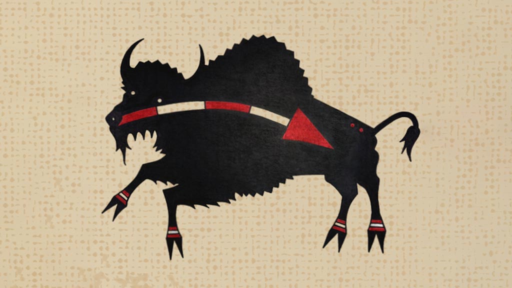 graphic of a black buffalo with a red and white arrow going through it