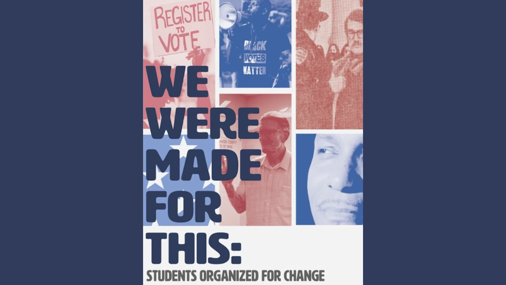 Movie poster made with red and blue images of protesters.