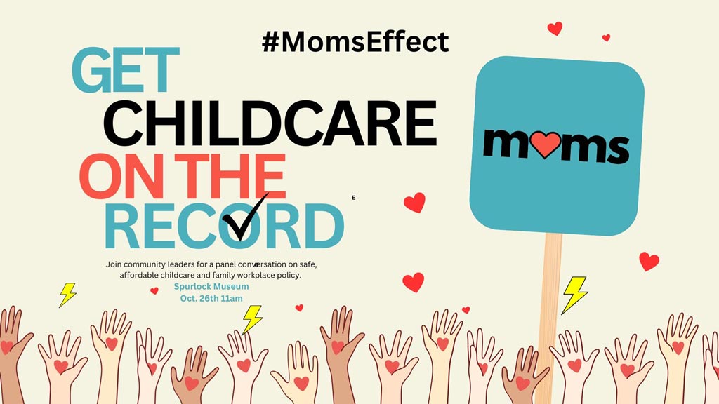 The card for the event, titled "Get childcare on the record", with #MomsEffect
