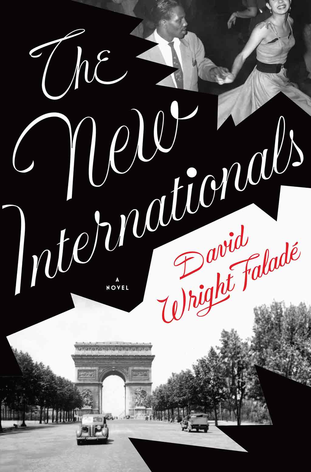a black and white book cover with an image of a woman and man dancing and another image with a street leading to a large overhead structure.