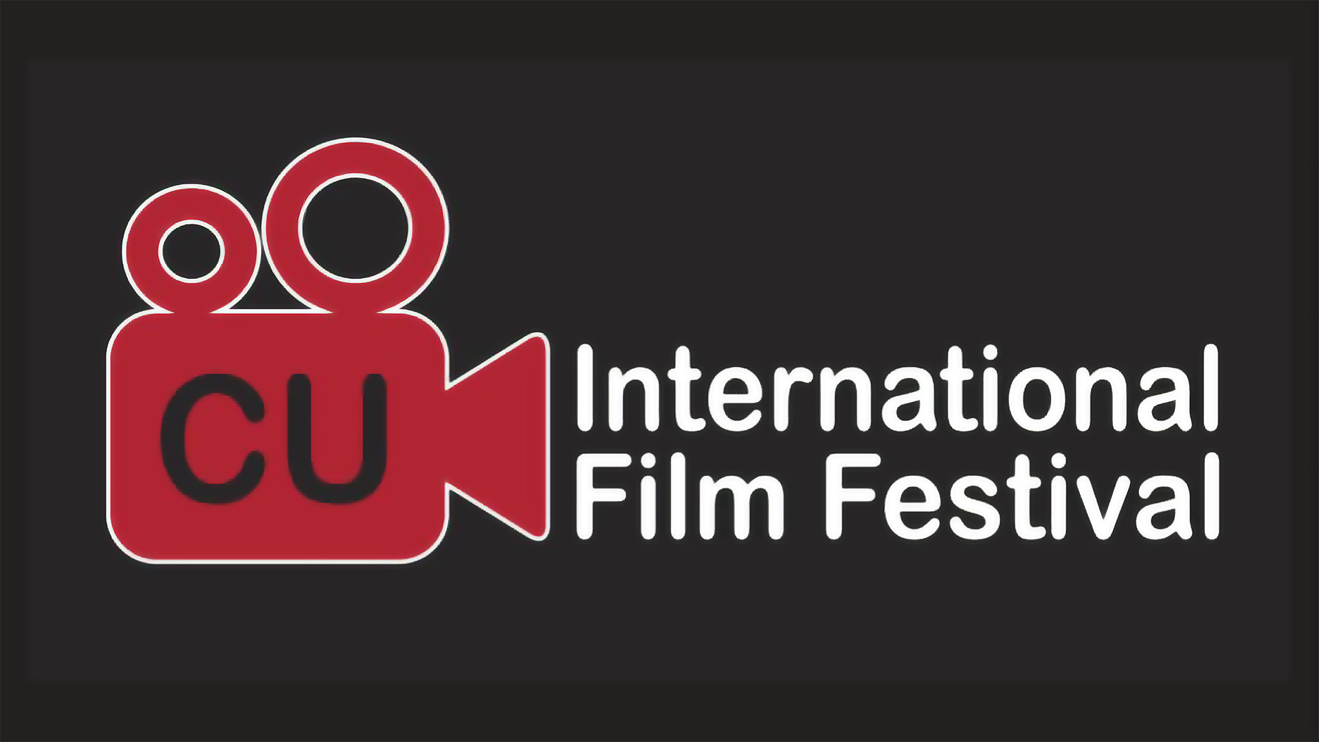 red line art drawing of a movie camera with CU International Film Festival text