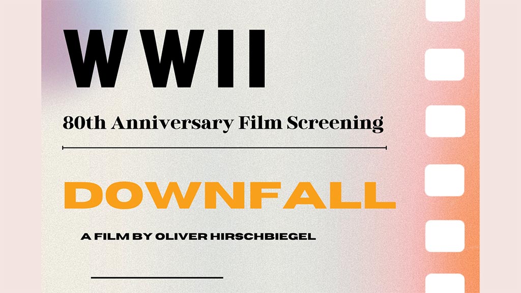 Downfall A film by Oliver Hirschbiegel text on an abstract filmstrip background