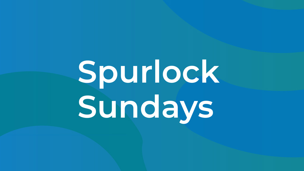Spurlock Sundays in white text on a blue-green background